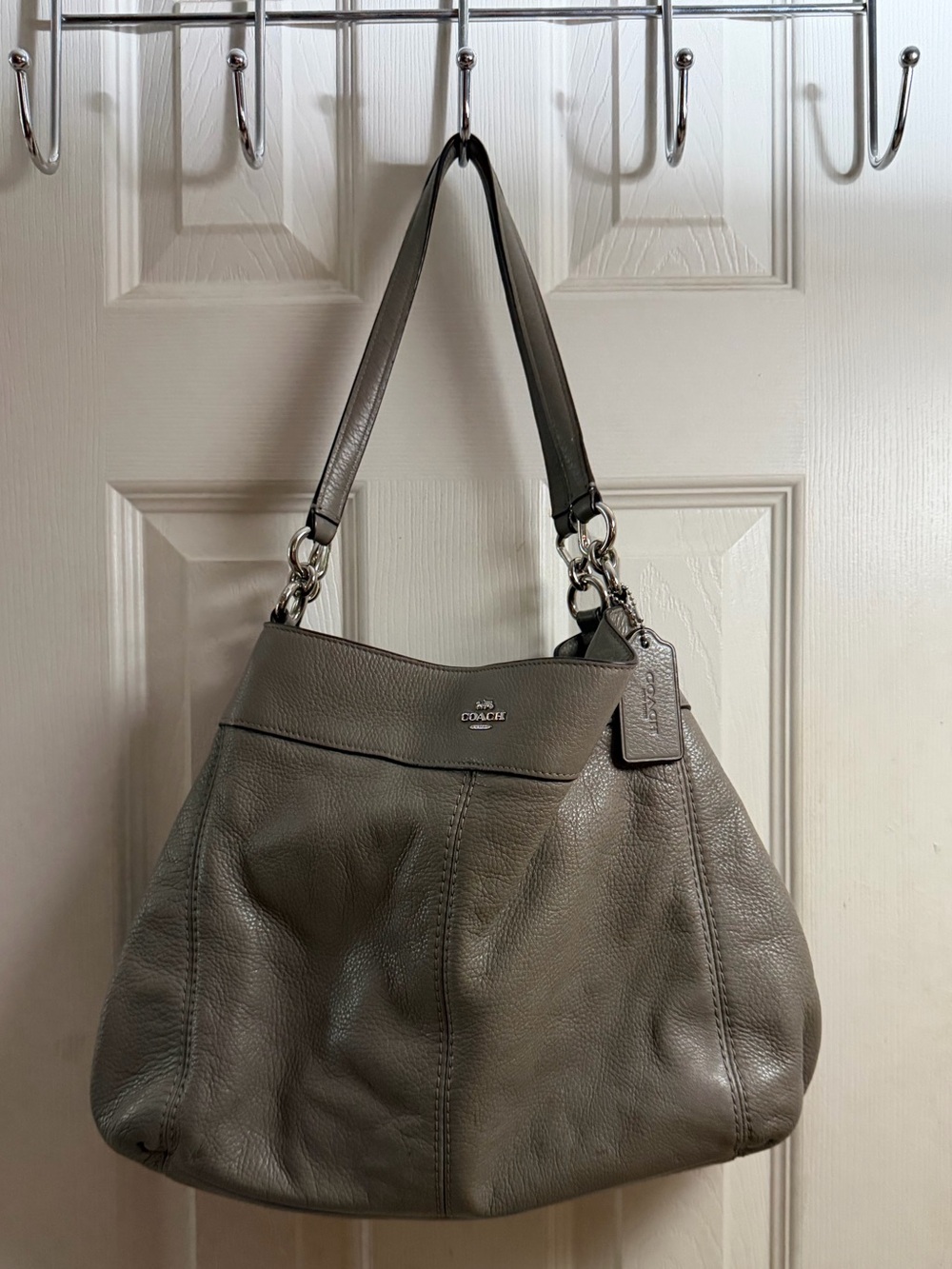 Coach Pebbled Leather Shoulder Bag in Gray